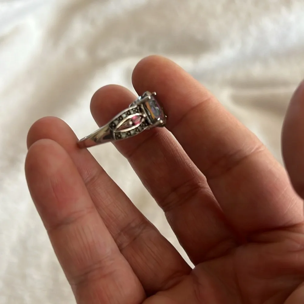 Stunning Mystic Topaz & Pink Gemstone Silver Ring – Vintage-Inspired Statement